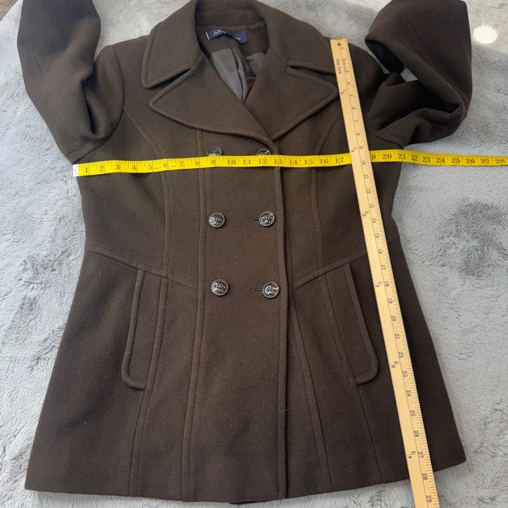 Anne Klein Womens Brown Wool Blend Double Breasted Pea Coat‎ Jacket Size L